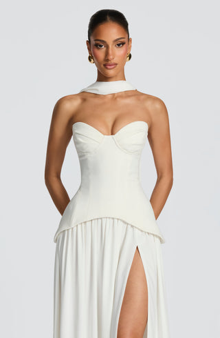 R.F Vietta Maxi Dress Corset Crepe Strapless Ivory