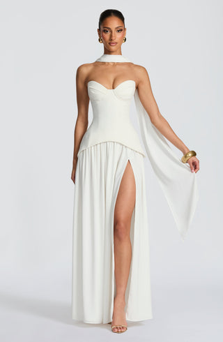 R.F Vietta Maxi Dress Corset Crepe Strapless Ivory