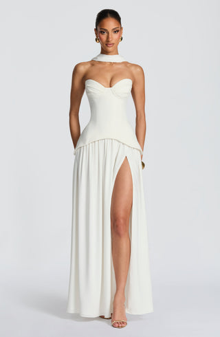 R.F Vietta Maxi Dress Corset Crepe Strapless Ivory