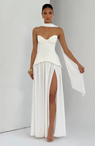 R.F Vietta Maxi Dress Corset Crepe Strapless Ivory