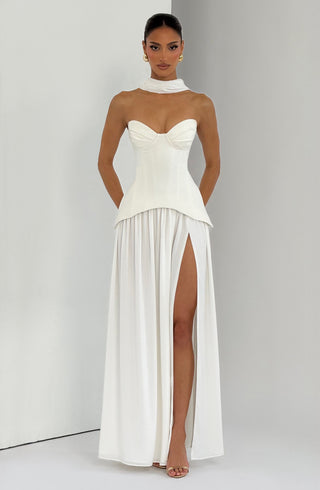 R.F Vietta Maxi Dress Corset Crepe Strapless Ivory
