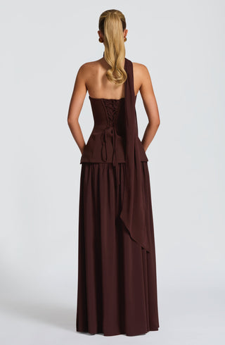 R.F Vietta Maxi Dress Corset Bodice Plum Brown
