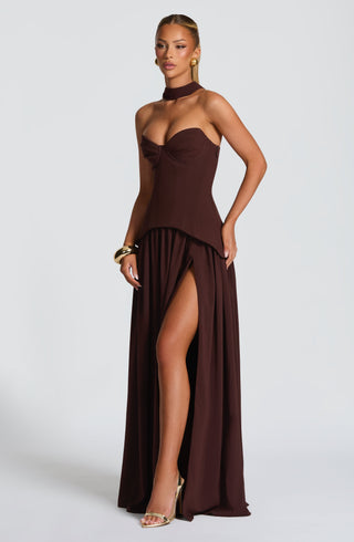 R.F Vietta Maxi Dress Corset Bodice Plum Brown