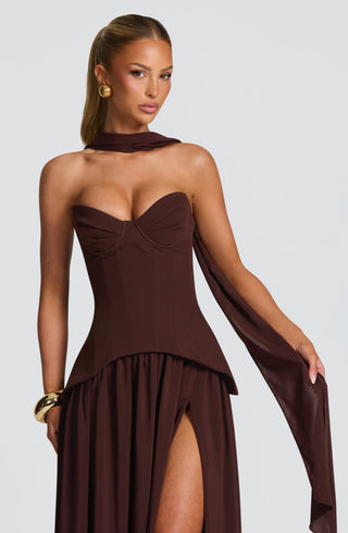 R.F Vietta Maxi Dress Corset Bodice Plum Brown