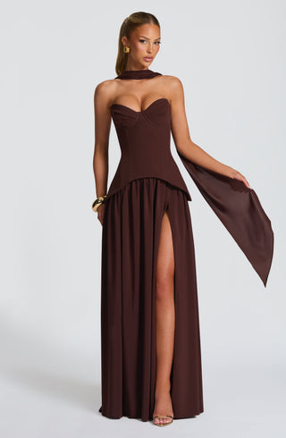 R.F Vietta Maxi Dress Corset Bodice Plum Brown