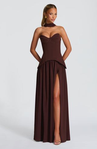 R.F Vietta Maxi Dress Corset Bodice Plum Brown