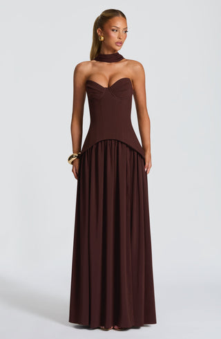 R.F Vietta Maxi Dress Corset Bodice Plum Brown
