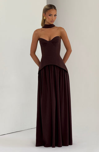 R.F Vietta Maxi Dress Corset Bodice Plum Brown