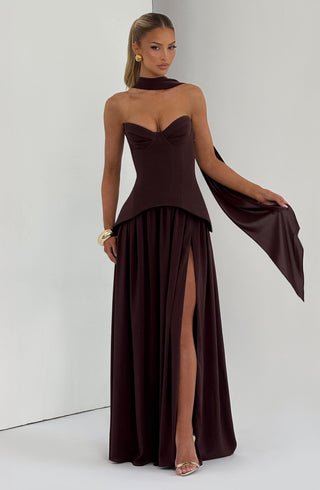 R.F Vietta Maxi Dress Corset Bodice Plum Brown