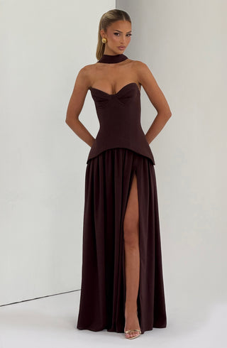 R.F Vietta Maxi Dress Corset Bodice Plum Brown