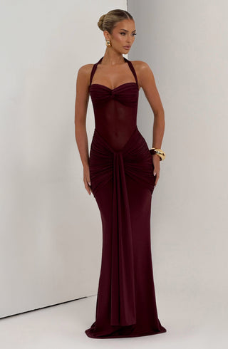 DIA Vixen Maxi Dress Sheer Mesh Bodice Cherry Lacquer