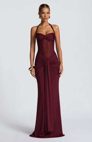 DIA Vixen Maxi Dress Sheer Mesh Bodice Cherry Lacquer