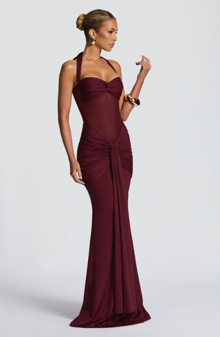 DIA Vixen Maxi Dress Sheer Mesh Bodice Cherry Lacquer