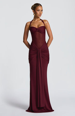 DIA Vixen Maxi Dress Sheer Mesh Bodice Cherry Lacquer