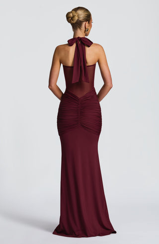 DIA Vixen Maxi Dress Sheer Mesh Bodice Cherry Lacquer