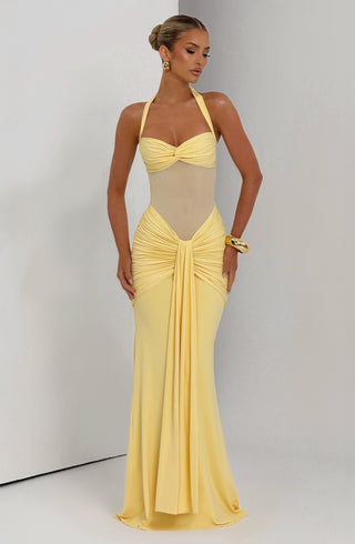 DIA Vixen Maxi Dress Sweetheart Neckline Mesh Bodice Lemon