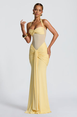 DIA Vixen Maxi Dress Sweetheart Neckline Mesh Bodice Lemon
