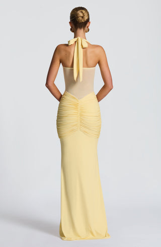 DIA Vixen Maxi Dress Sweetheart Neckline Mesh Bodice Lemon