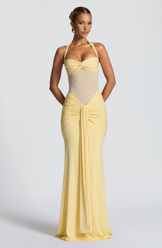 DIA Vixen Maxi Dress Sweetheart Neckline Mesh Bodice Lemon