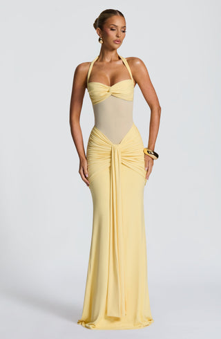 DIA Vixen Maxi Dress Sweetheart Neckline Mesh Bodice Lemon