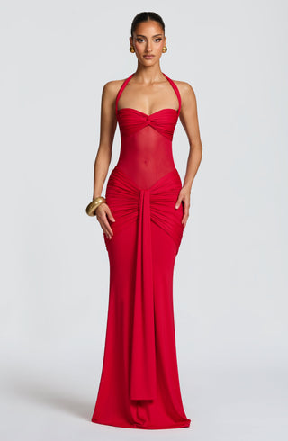 DIA Vixen Maxi Dress Sweetheart Twist Neckline Red