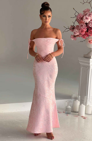 K.Y Whitney Maxi Dress Floral Jacquard Bias Cut Blush