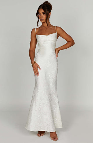 K.Y Whitney Maxi Dress Floral Jacquard Bias-Cut Ivory