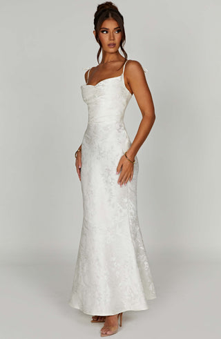 K.Y Whitney Maxi Dress Floral Jacquard Bias-Cut Ivory