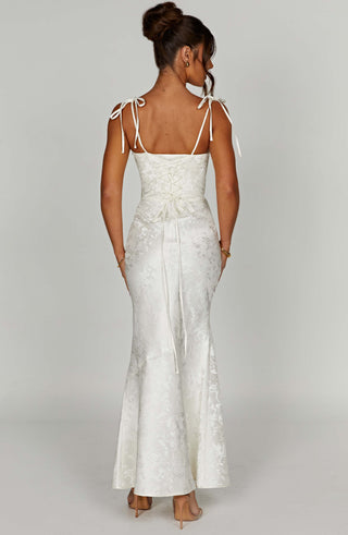 K.Y Whitney Maxi Dress Floral Jacquard Bias-Cut Ivory