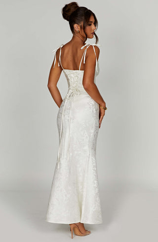 K.Y Whitney Maxi Dress Floral Jacquard Bias-Cut Ivory
