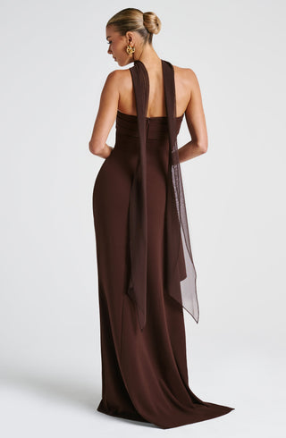 M.T Zafira Maxi Dress Stretch Crepe Plum Brown