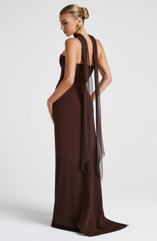 M.T Zafira Maxi Dress Stretch Crepe Plum Brown