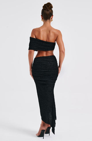 L.F Zina Midi Skirt Textured Stretch Asymmetric Hem Black