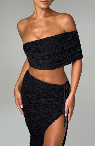 L.F Zina Midi Skirt Textured Stretch Asymmetric Hem Black