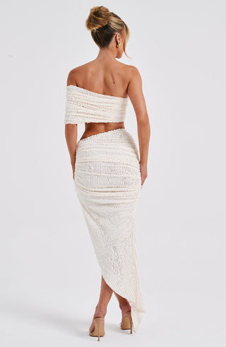 L.F Zina Midi Skirt Textured Stretch Asymmetric Hem Ivory