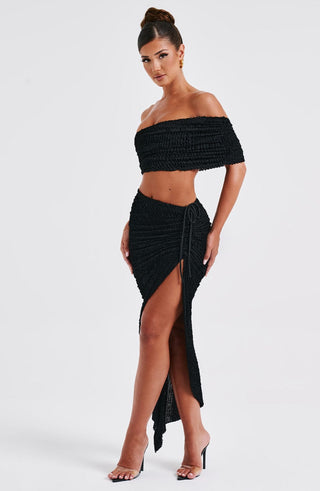 L.F Zina Top Textured Stretch Off-Shoulder Asymmetric Strap Black