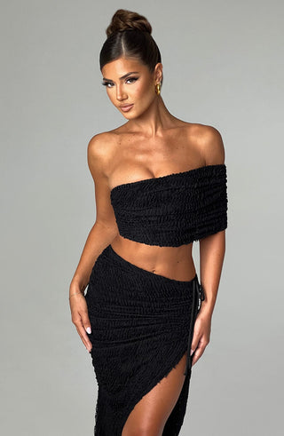 L.F Zina Top Textured Stretch Off-Shoulder Asymmetric Strap Black
