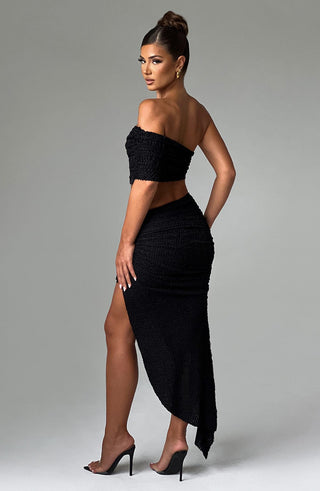 L.F Zina Top Textured Stretch Off-Shoulder Asymmetric Strap Black