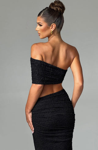 L.F Zina Top Textured Stretch Off-Shoulder Asymmetric Strap Black