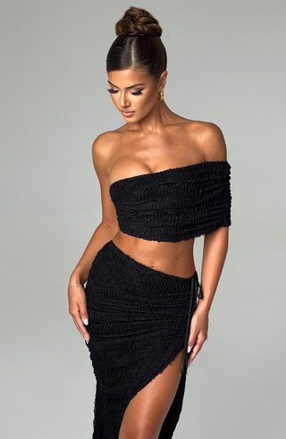 L.F Zina Top Textured Stretch Off-Shoulder Asymmetric Strap Black