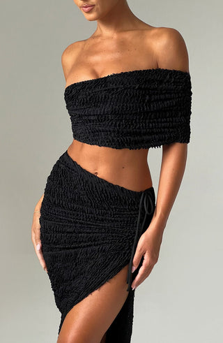 L.F Zina Top Textured Stretch Off-Shoulder Asymmetric Strap Black