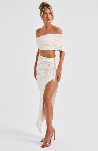 L.F Zina Top Textured Stretch Asymmetric Strap Off-Shoulder Ivory