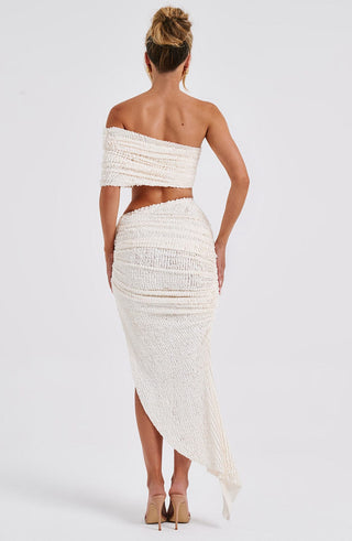 L.F Zina Top Textured Stretch Asymmetric Strap Off-Shoulder Ivory